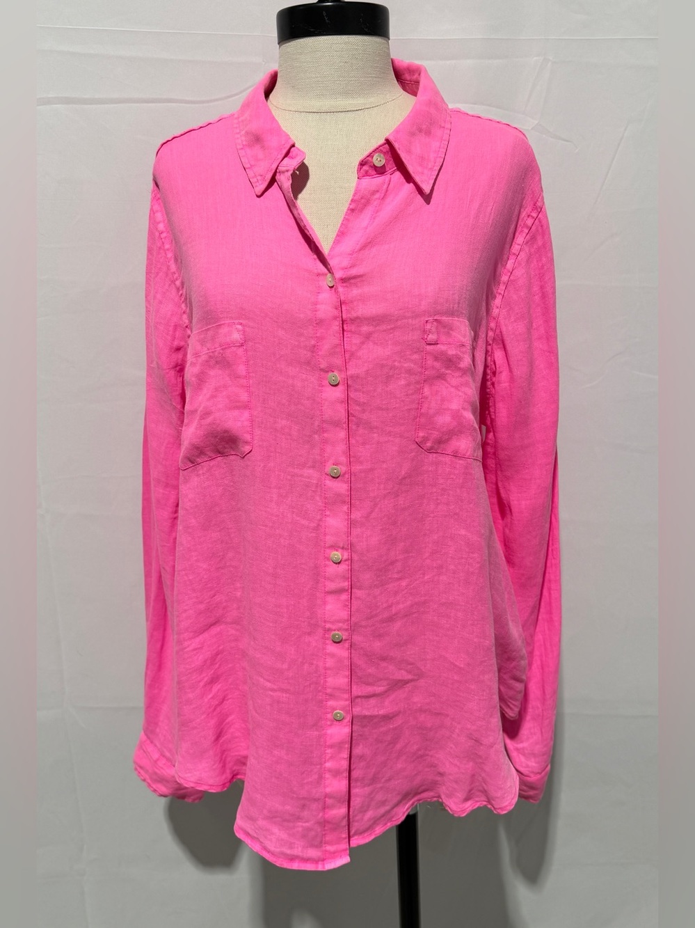 Lilly Pulitzer Hot Pink Sea View 100% Linen Button Down Shirt, XL